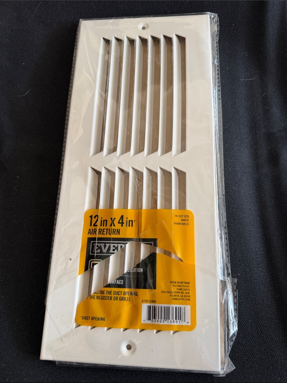12 x 4 in White Air Return Vent Register